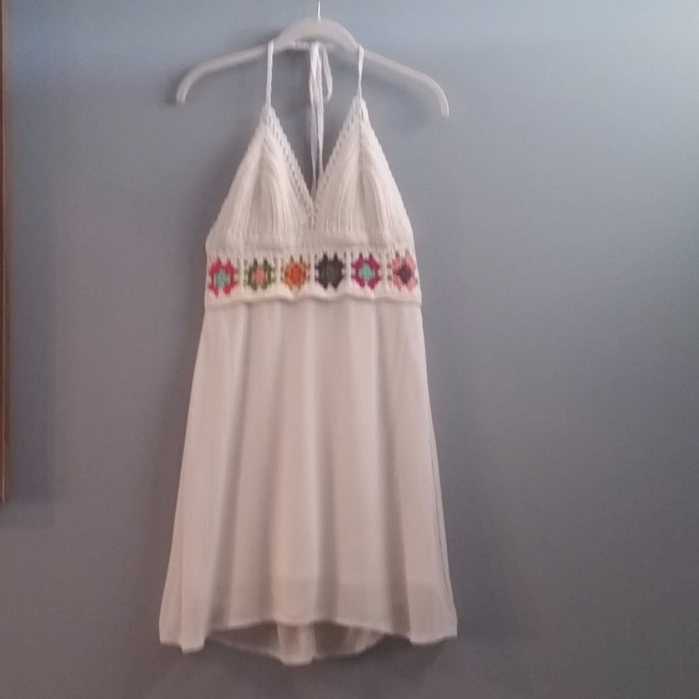 Beach White Gauze mini dress/crochet top - M L/XL